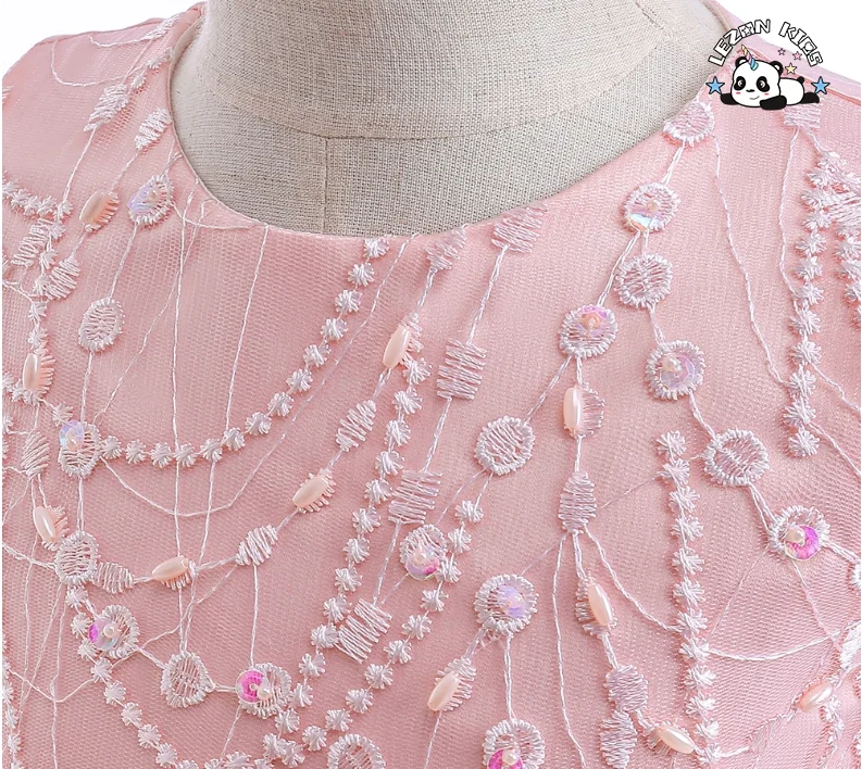 LEZONKIDS - Popular Pearls Beaded Ruffle Flower Girl Dress Kids Birthday Party Girls Formal Dress for Girls
